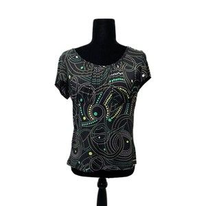 Briggs New York Black Top with Green Designs, Medium, Pre-owned